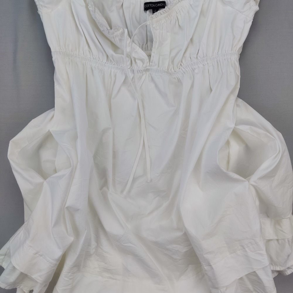 Cotton Candy LA Romper Women L White Mini Dress Cottagecore Lace Ruffle Pockets - Picture 7 of 9